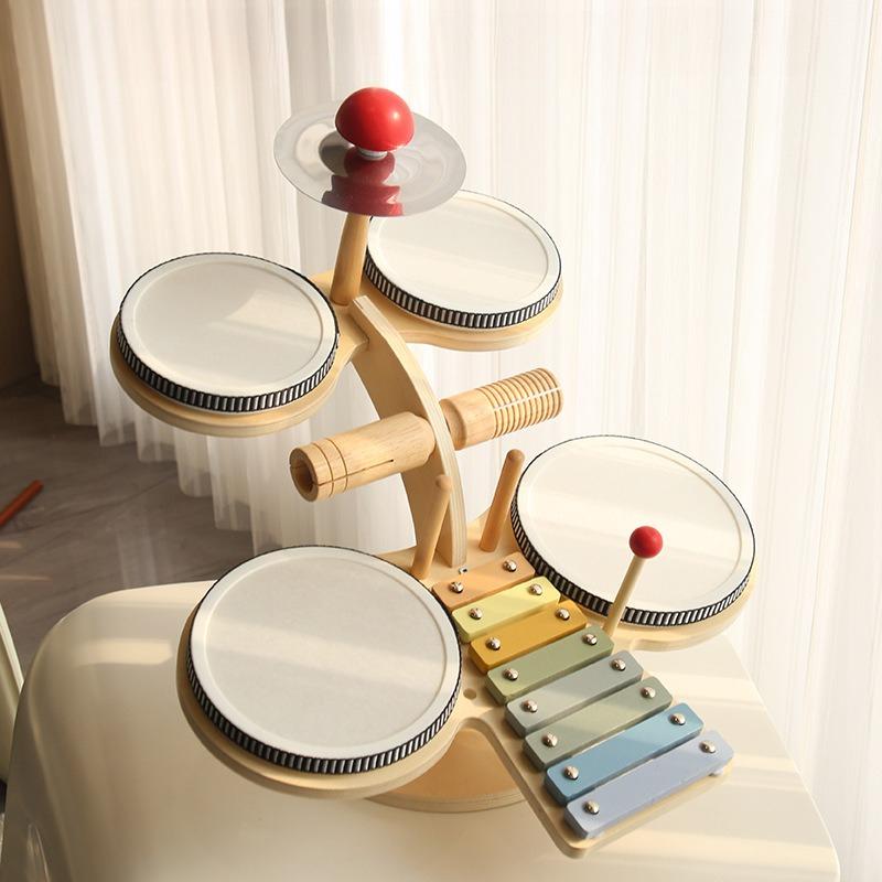 Children'S Wooden Multi-Functional Drum Kit Percussion Organ Chimes Percussion Instrument Music Enlightenment Early Education Educational Toys