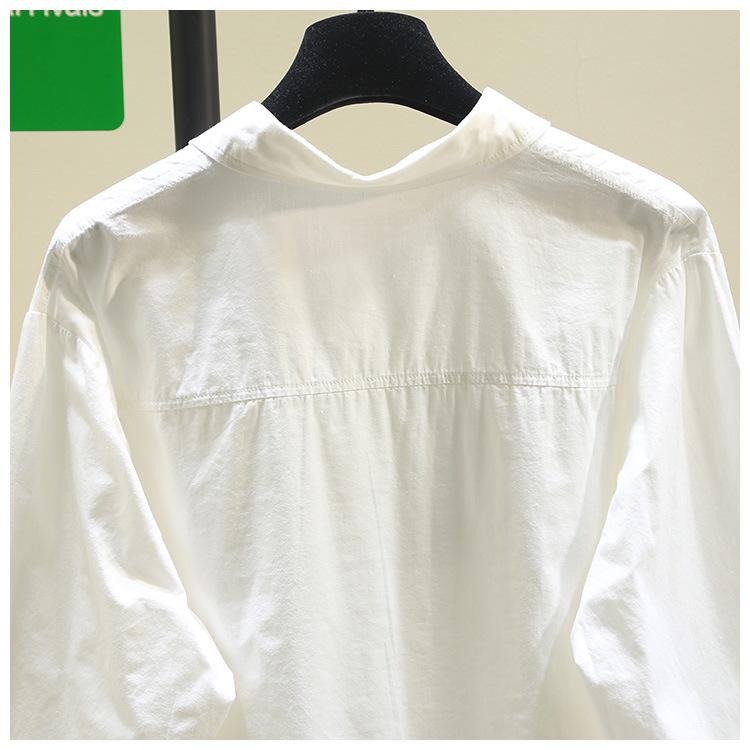 Cămașă de damă cu mânecă lungă din bumbac pur, cu broderie pisică - Top versatil casual de toamnă