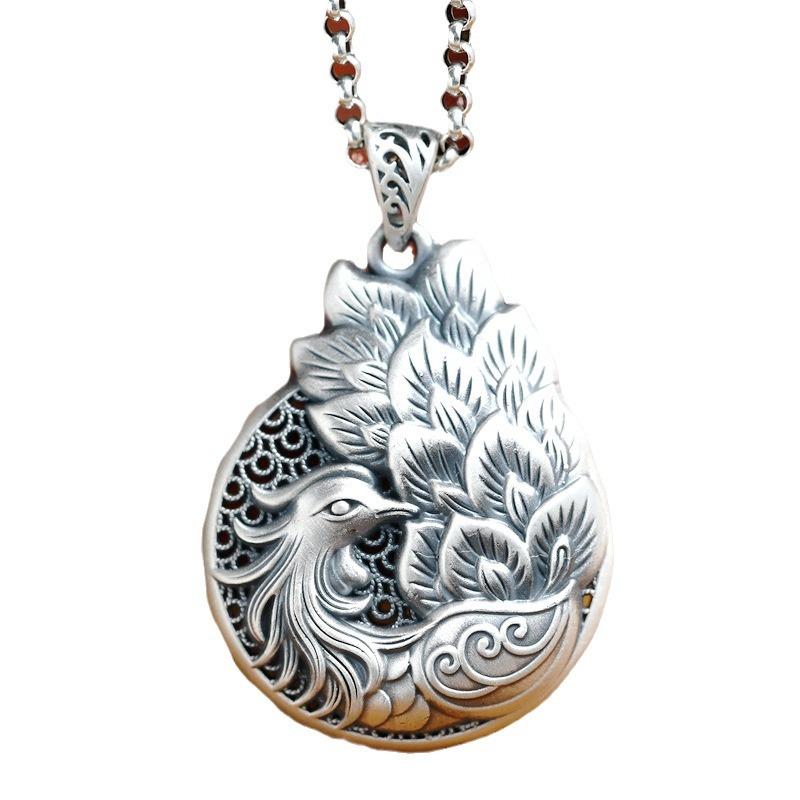 Peacock Retro Double Sided Pendant Pendant Female Long Necklace Pendant