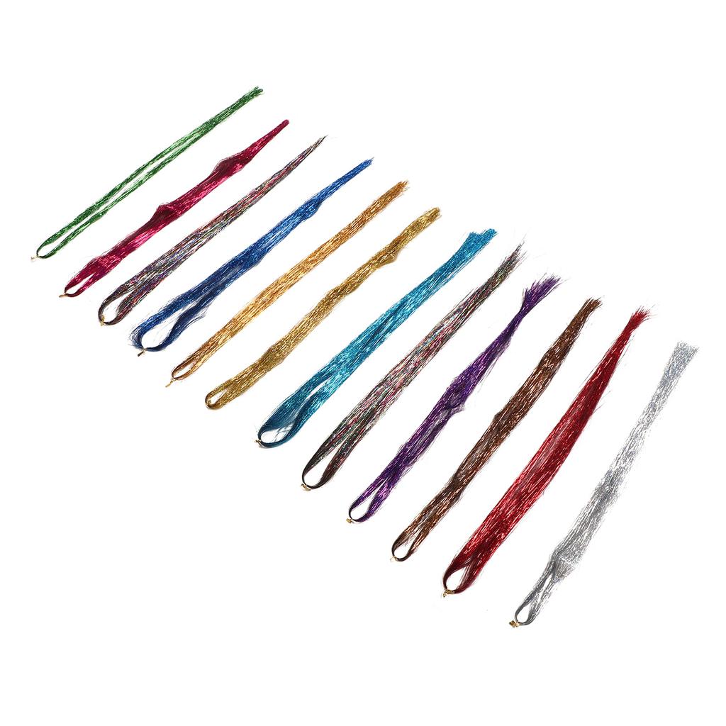 12 Colors Hair Tinsel Strand Glittering Shiny Sparkling Heat Resistant Hair Extensions Tinsel