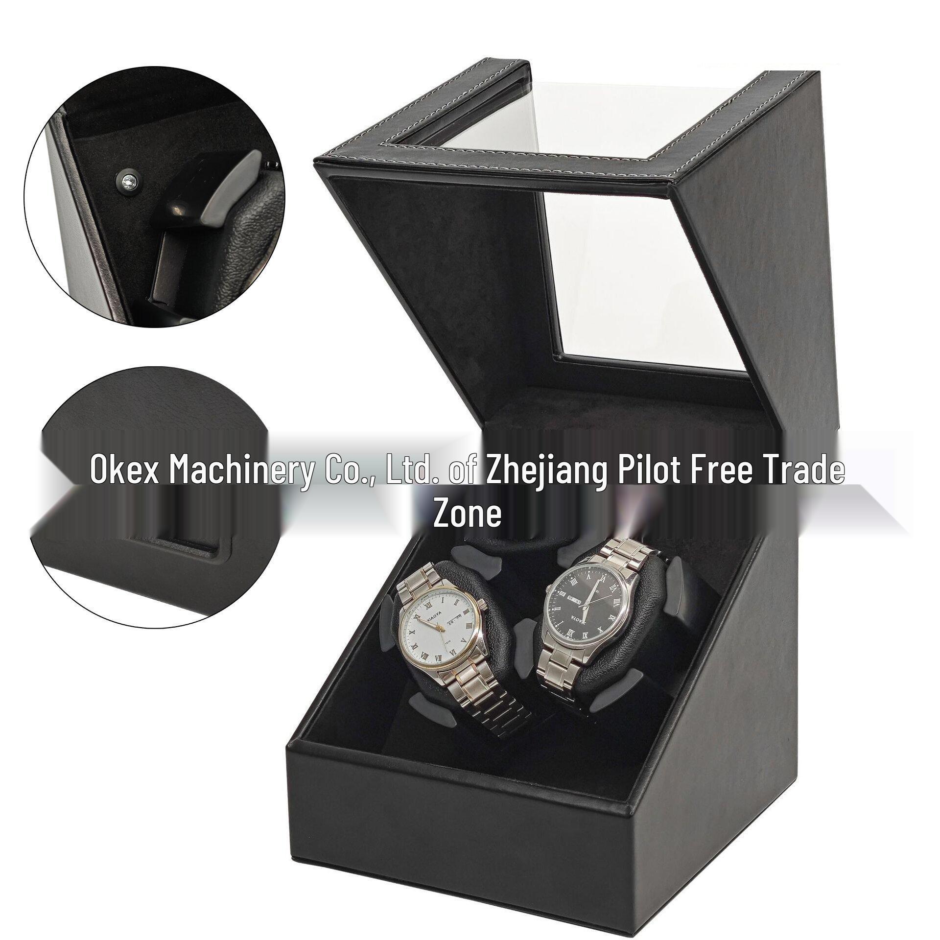 Leather Automatic 3-Position Silent Watch Winder with Open-Lid Auto-Stop