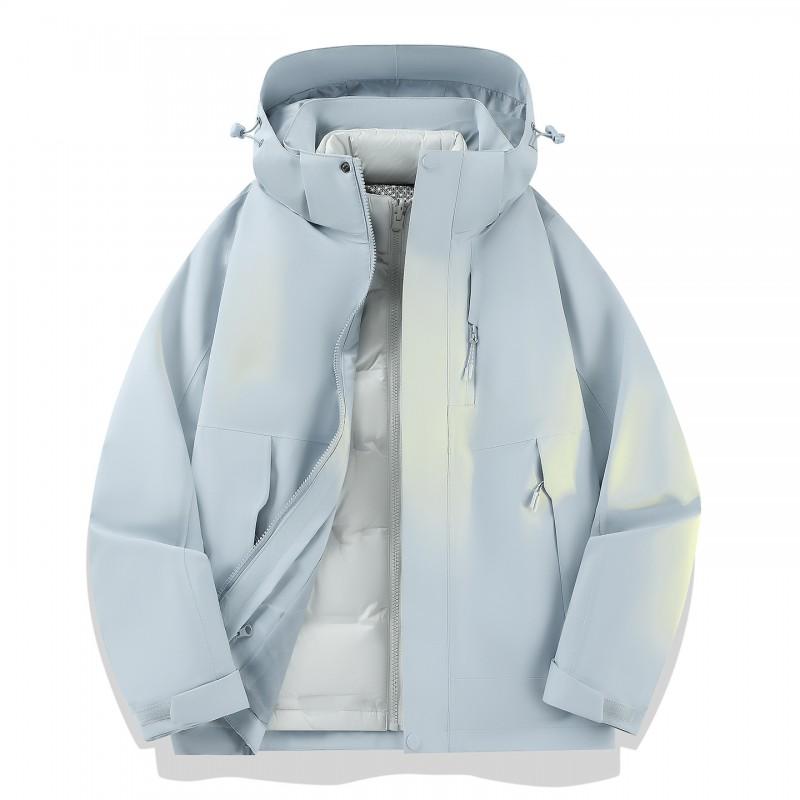 Men Women Waterproof Windproof Outdoor Shell Jacket With Removable Down Insulated Liner 3-in-1 Hooded 2-Piece Set Hiking