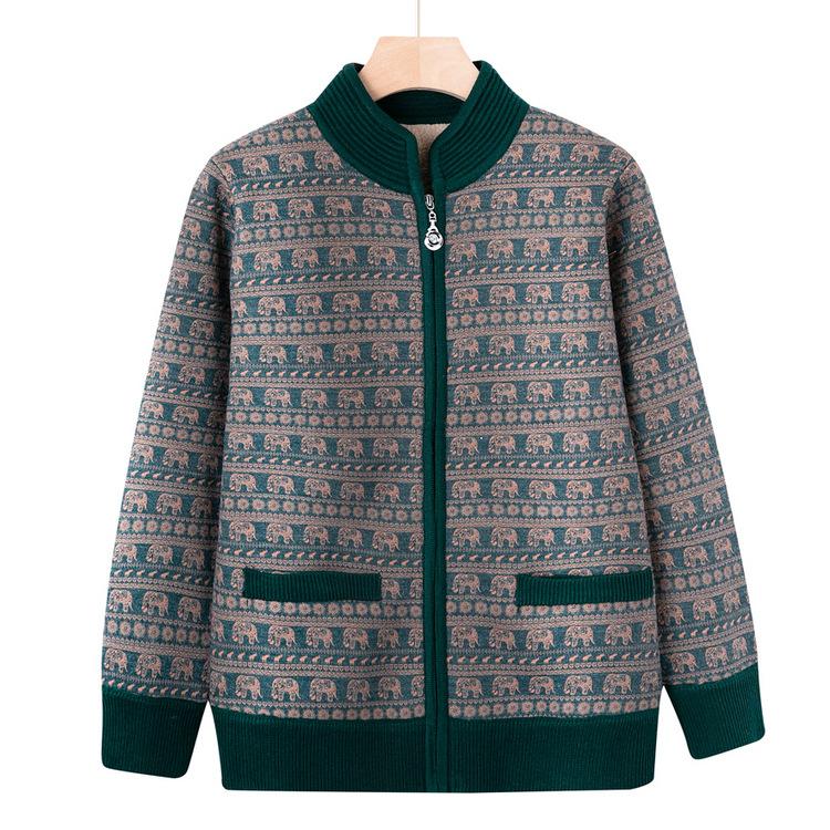 

Кардиган на молнии для женщин среднего возраста, повседневная модная теплая куртка, для мам среднего и пожилого возраста, новинка осени и зимы, плюшевый топ 5XL зелёный