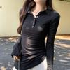 Pure Desire Hot Girl Long Sleeve T-Shirt Women's New Autumn Underwear Sexy Breast Revealing V-Neck Tight POLO Bottoming Waist Top