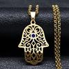Vintage Arabic Hamsa Hand Pendant Necklace Stainless Steel Chain Hand of Fatima Choker Amulet Necklaces Islam Woman Jewelry Gift