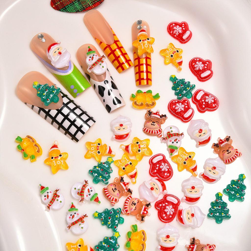 30Pcs/set Cartoon 3D Christmas Nail Decoration Santa Claus Snowflake Elk Cute Snowman Nail Art Charm for DIY Accessories