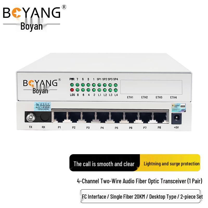 BOYANG 4-Channel 2-Wire Audio Fiber Optic Transceiver