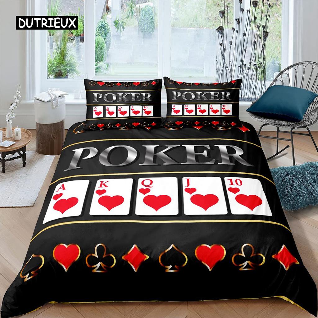 Poker King Queen Duvet Cover Modern Card Game Bedding Set Gamer Playing Comforter Cover Gambling Athletics Polyester Quilt Cover