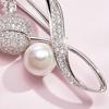Women Brooch High-Gloss Rhinestone Inlay Imitation Pearl Decor Sparkling Tulip Design Lapel