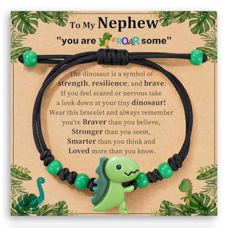 Colorful Resin Dinosaur Bracelet Handcrafted Adjustable For Children Adults Includes Message Card