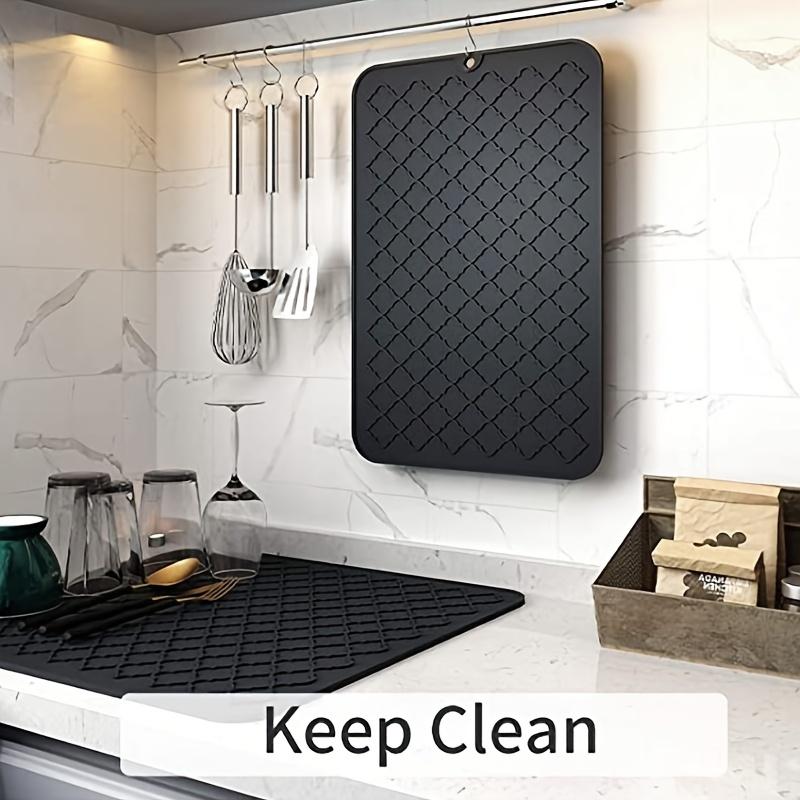 Silicone Dish Drying Mat Non-Slip Sink Mat for Kitchen Counter Heat-Resistant Dish Drainer Pad Easy-Clean Fridge & Drawer Liner