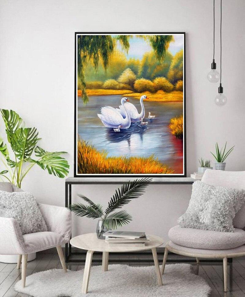 Pictură cu diamant DIY lebădă 5D, complet rotund, broderie cu diamante, mozaic, rășină, kit pentru punct de cruce, artă de perete, cadou pentru decorarea casei