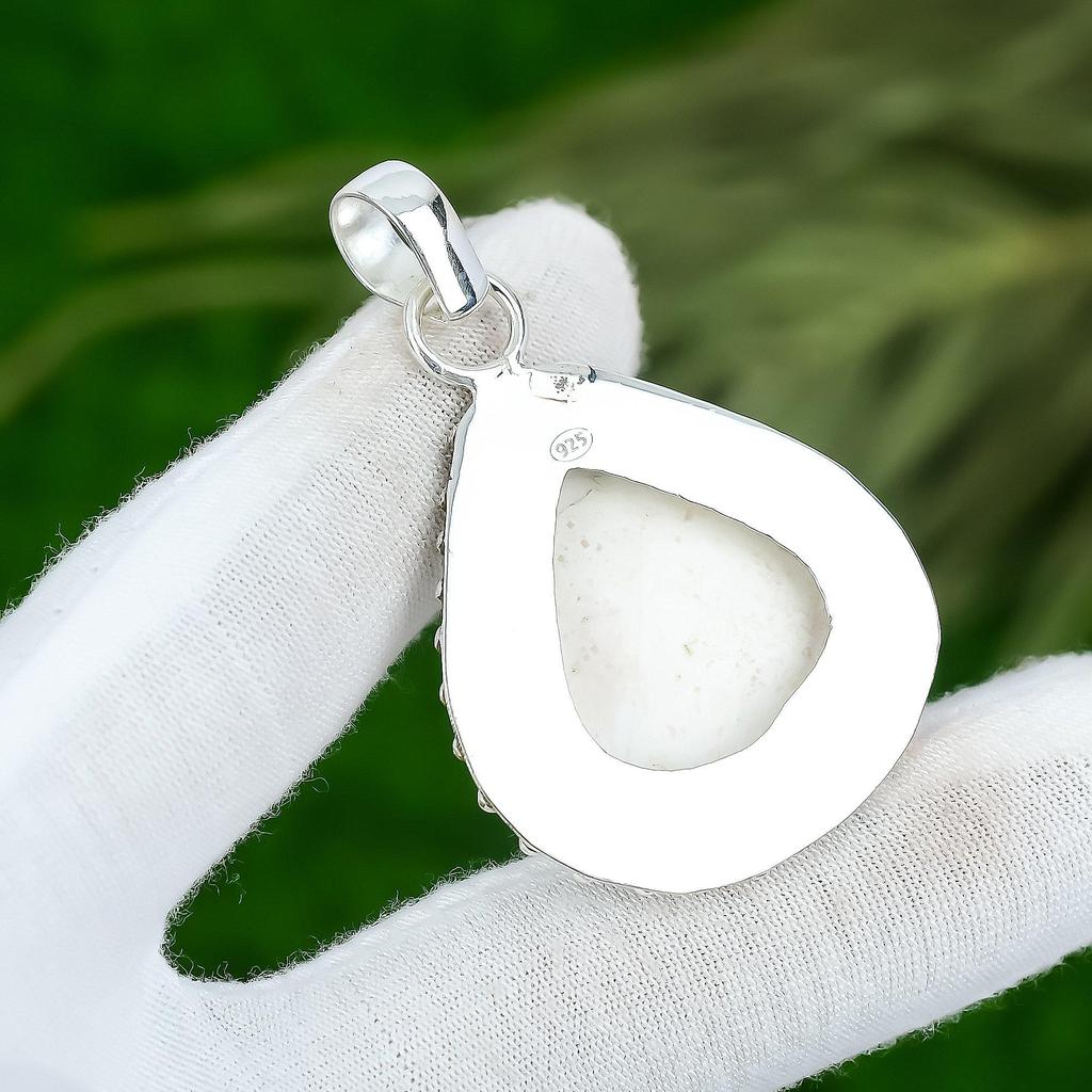Memorial Day Deal 925 Silver Pear Scolecite Stone Crown Chakra Wife Boho Pendant
