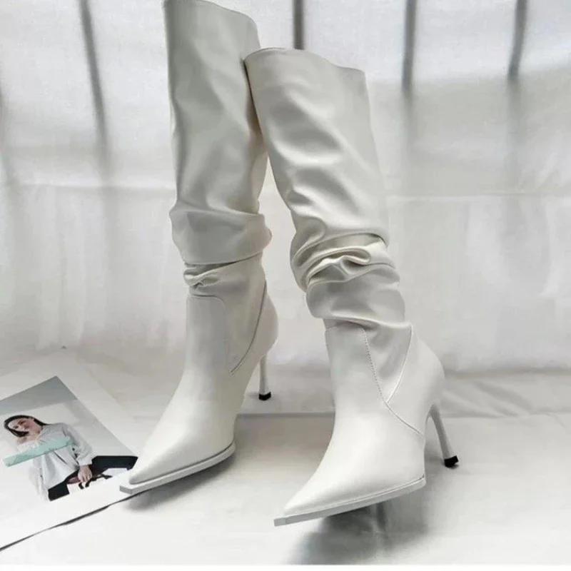 Sexy Winter Women High Boots Fashion Pointed Toe Stiletto Heel Long Boots Ladies Elegant Knee High Boots Shoes