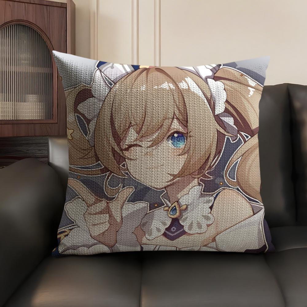 Barbara Cute Genshin Impact Cushion Cover Natural Linen Organic Fabric DoubleSided Printing Sofa Home Decor Gift Pillow Case