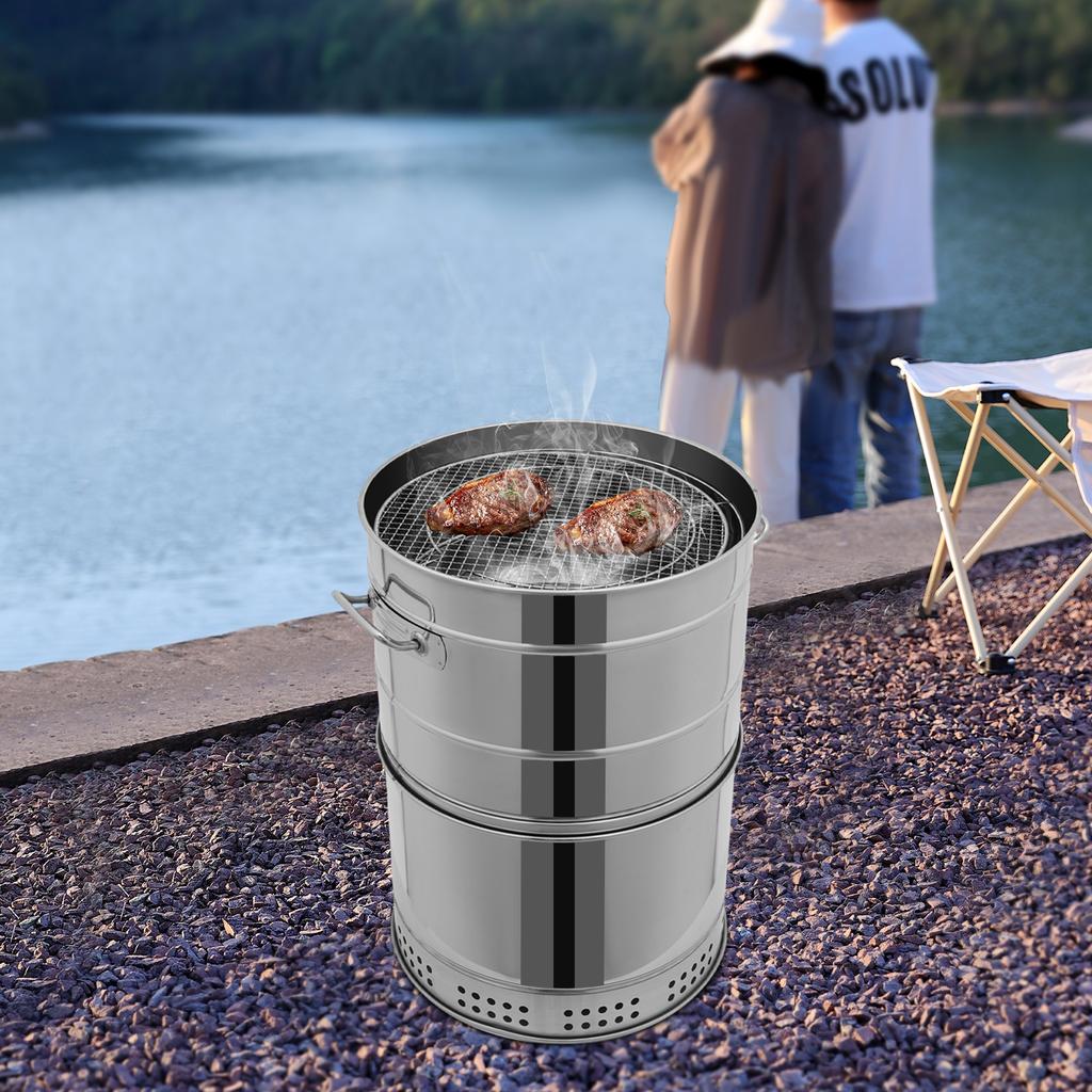 Large Portable Charcoal Grills,360° Smokeless Outdoor with 50 Skewers, Boiling Pot Barbecue Smoker Grill for Travel, BBQ