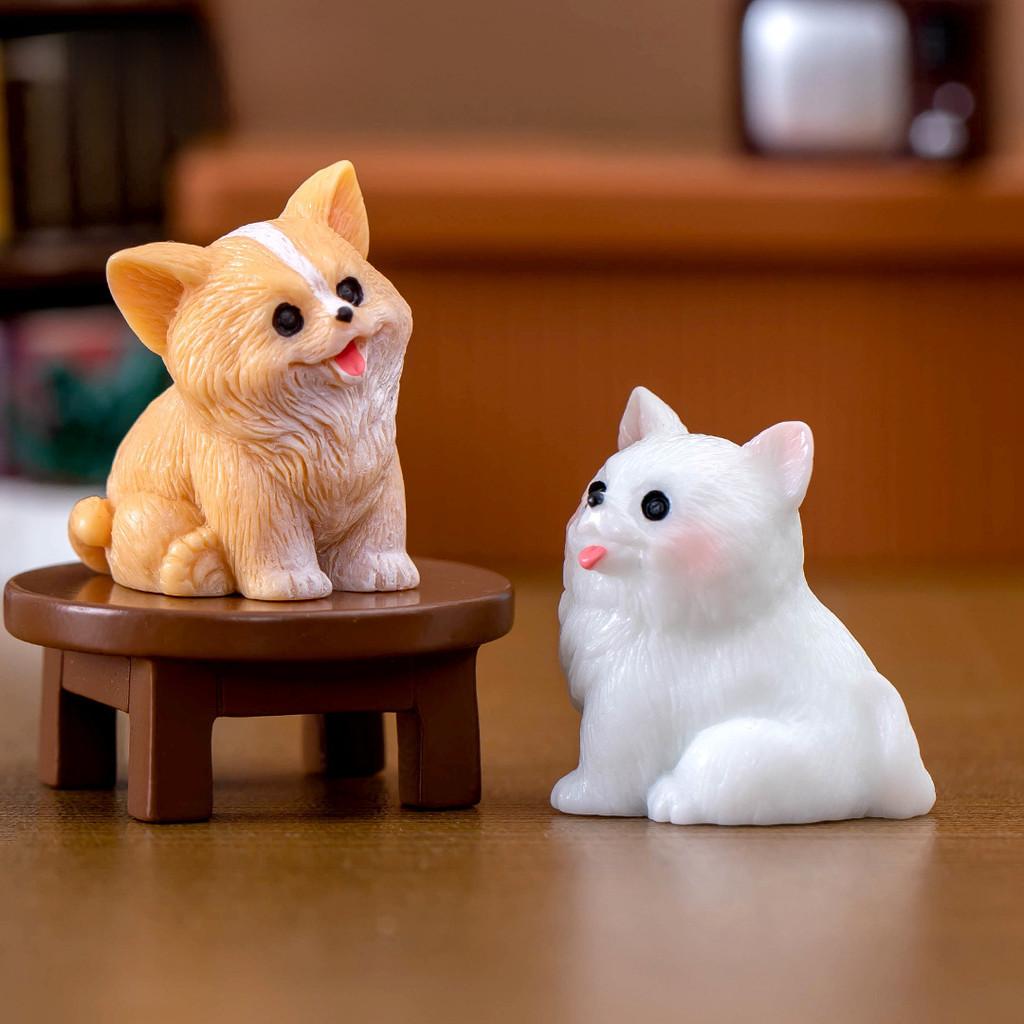 Lovely Resin Miniature White Dog Figurine Blind Box Adorable Garden Accessories For Car Desk Display