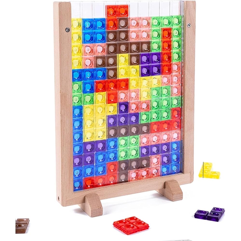 Tetris Montessori Educational Toy Tetris Building Blocks Wooden Puzzle, Maze Ball, Wheel of Wisdo...