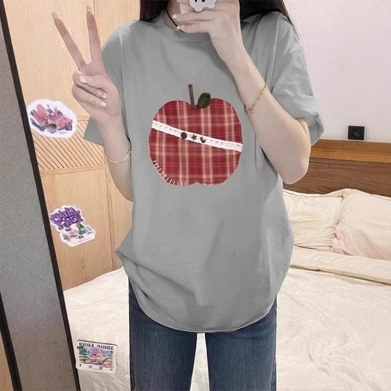 Grey heavy cotton short-sleeved t-shirt women s new summer loose design niche top casual t-shirt M [excellent quality]