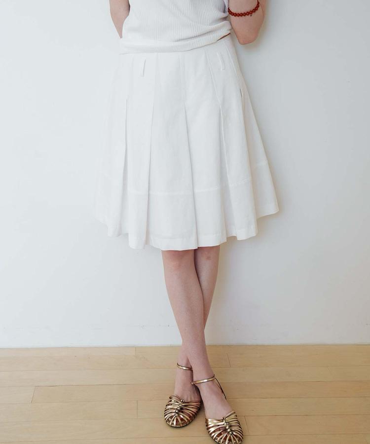 Seuleoum Classic Cotton Pleats Skirt_White