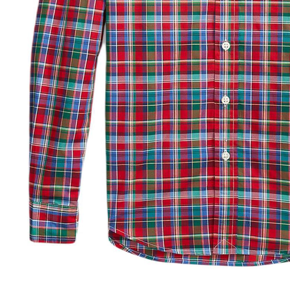 Polo Ralph Lauren Shirt Kids Plaid Logo Embroidery Long Sleeve Red Kids Tops 323918249-005