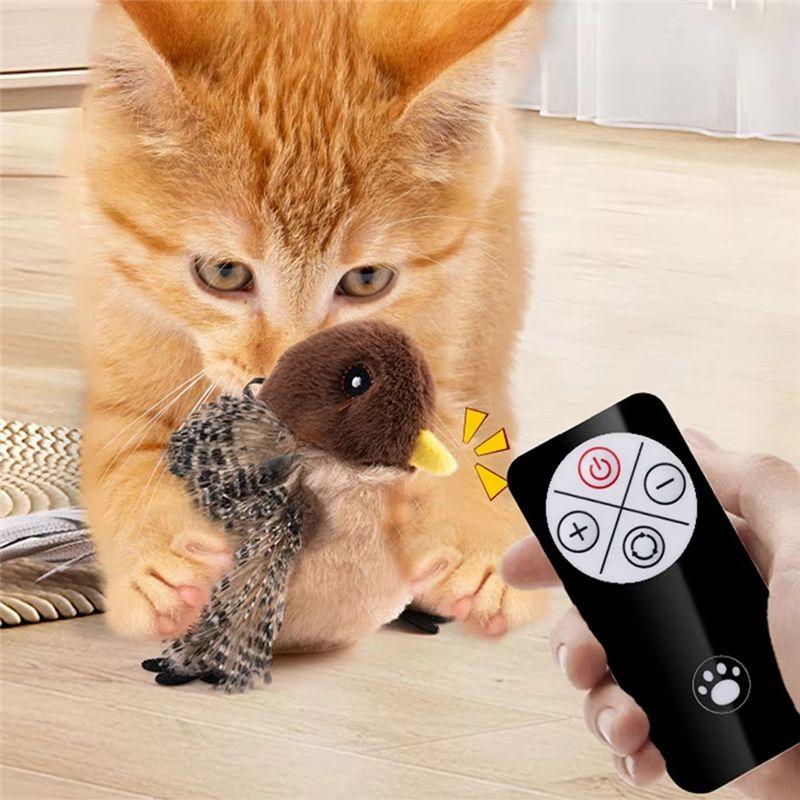 ABIY Remote Control Interactive Cat Lying Bird Flapping Wings Sparrow Catnip Vivid Chirping Simulation Bird Cat