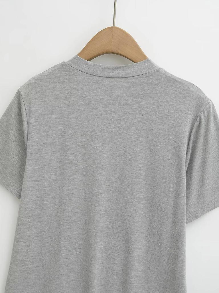 Retro Korean Basic V-Neck Loose Short-Sleeved Women's T-Shirt