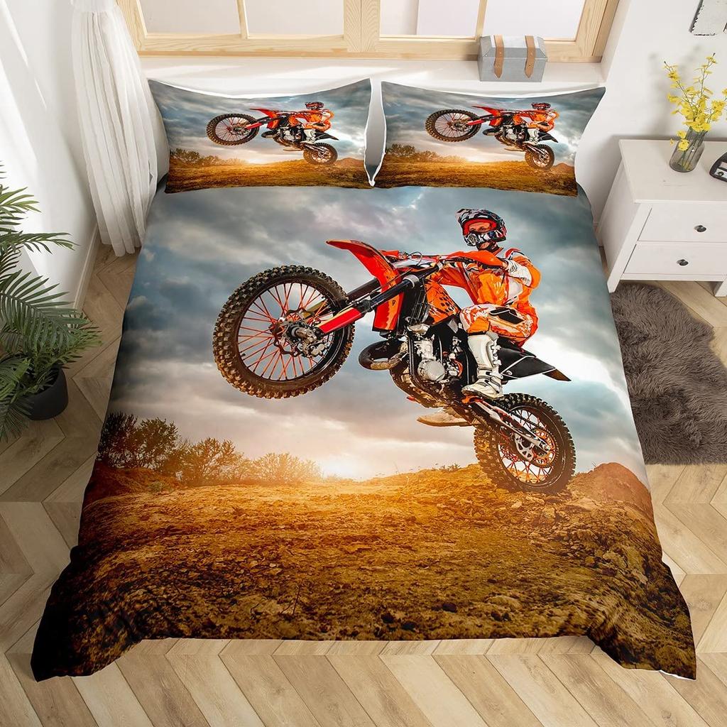 Dynetrekk for terrengsykkel Ekstremsport Sengetøysett Sykkelfører Dundyne Trekk Racing Dirt Bike Dynetrekk Twin Queen Size