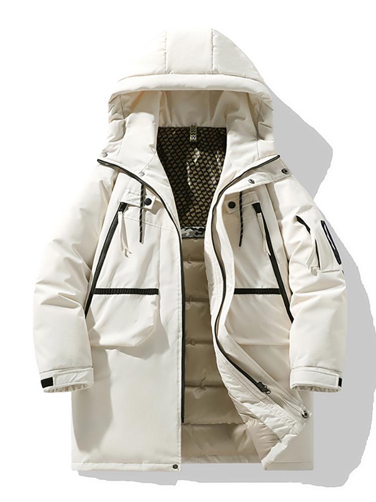 Trendy Mid-Length Winter Hooded Down Jackets: Casual, Loose, Multi-Pocket Style for Couples