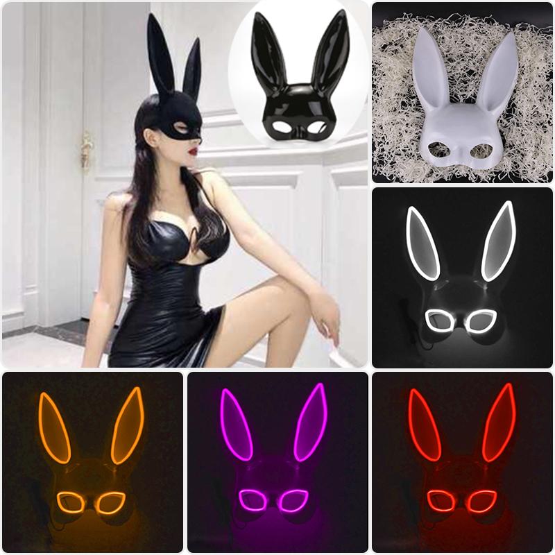 Neuheit Bunte Leuchtende Hasenmaske leuchtende Bunny Girl Maske sexy Nachtclub Kellner Maske für Halloween Leuchtende Cosplay Requisiten