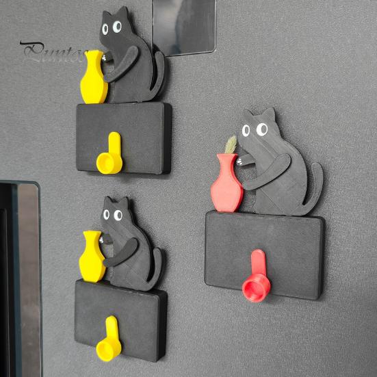 Animal Fridge Magnet Cat Pushing Vase Refrigerator Magnet, 3D Printed Whiskers Holder Pet Memorial Keepsake Decoration, Gift for Cats Lovers