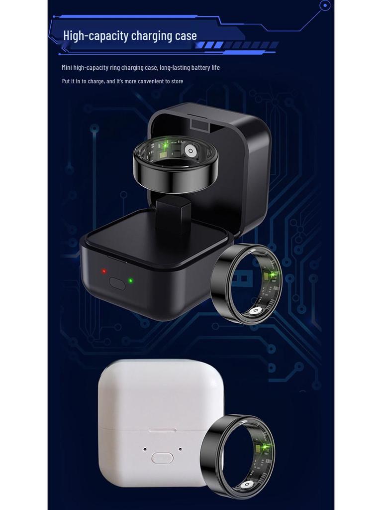 Smart Black Ring: Heart Rate, Blood Oxygen, Sleep Tracker, Bluetooth, Waterproof, Unisex, Touch Interface