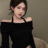 Korean-Style Spicy Off-Shoulder Halter Neck Knit Top for Women: Slim Fit, Long Sleeve, Autumn & Winter Collection