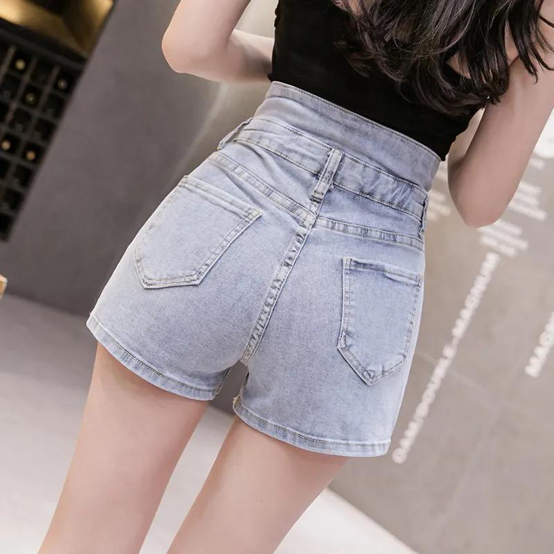 Fashion All-match Super High Waist Stretch Jeans Women Summer Loose High Waist Thin A-line Shorts