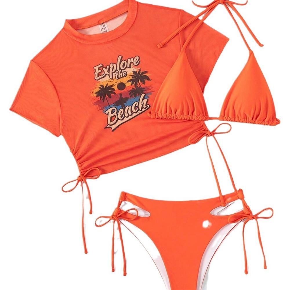 Split Bikini Three-Piece Swimsuit Sexy Print Swimsuit for Women