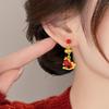 Asymmetrische Ohrringe mit rotem Emaille-Strassstein-Pferd - Luxuriöses High-End-Gefühl