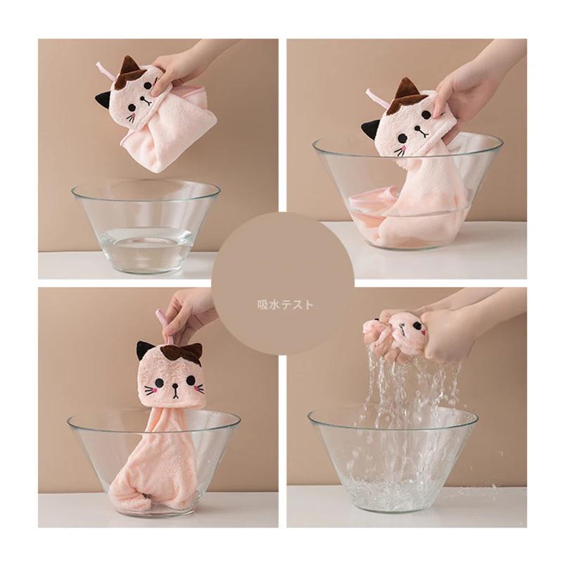 Cute cat kitchen cleaning towel coral velvet hand towel bathroom hanging absorbent dishcloth soft cleaning cloth rag