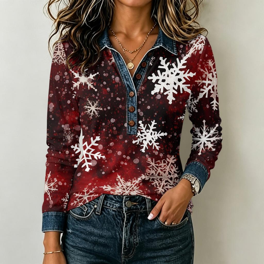 Women's Casual Long Sleeve Shirt Loose Fit Color Block Top for Everyday Comfort