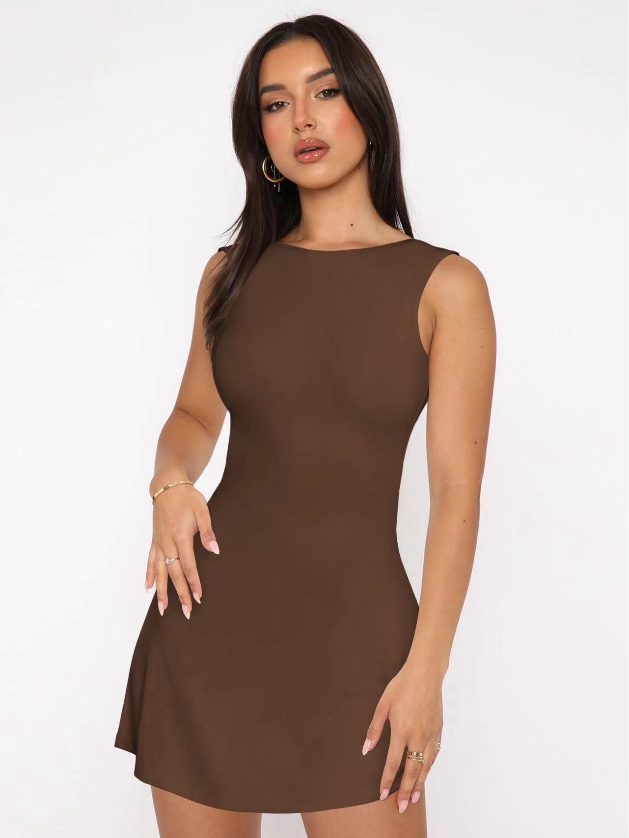 European & American Cross-border Backless Bodycon Dress Large кофейный