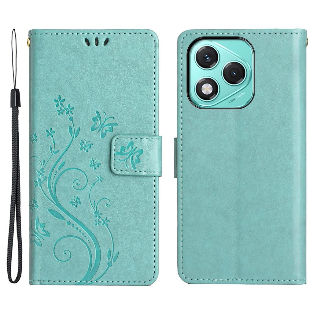 For Honor 400 Lite 5G Leather Wallet Case Butterfly Flower Imprinted Phone Cover with Strap