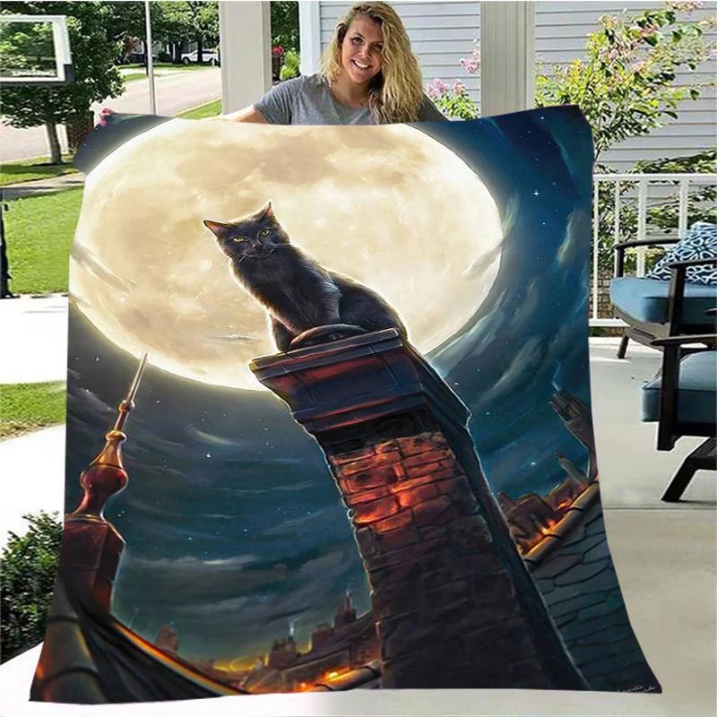 Gato misterioso, gato satanás cobertor fofo quente macio pelúcia sofá capa cobertor quadrado cobertor de viagem (Padrão personalizável)