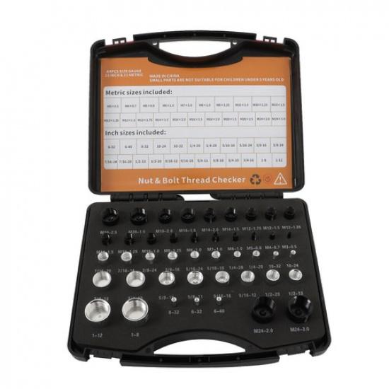 44-pc Inch & Metric Set Nut And Bolt Thread Checker Identifier Thread Gauges Box