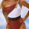 Costume da bagno da donna, triangolo, pezzo unico, tinta unita, piastra di giunzione, monospalla, bikini scolpito