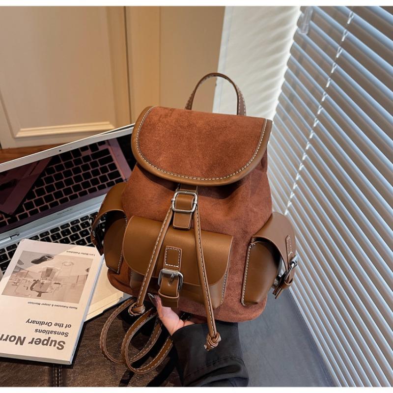 

Матовый ретро рюкзак женский повседневный нишевый дизайн студенческий школьный рюкзак ведро легкий дорожный рюкзак темно-коричневого