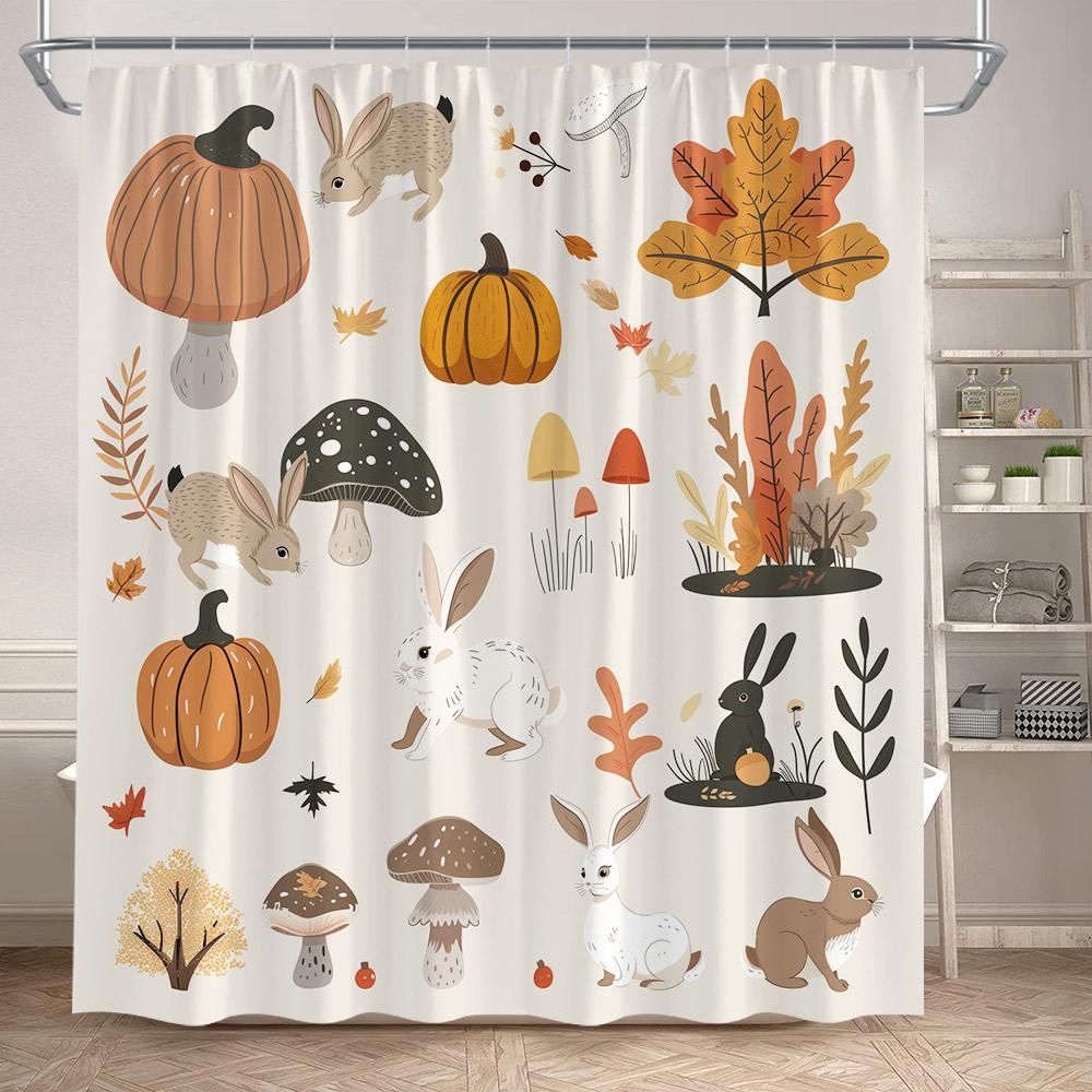 Cartoon Animals Shower Curtains Fox Deer Floral Autumn Plant Mushroom Bath Curtain Polyester Fabric Bathroom Decor With Hooks