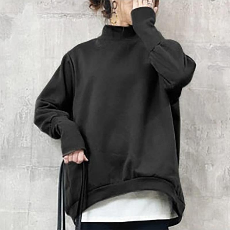 

Lotte Осенний женский свитшот Новый нишевый дизайн Однотонный Свободный Приталенный Топ с полувысоким воротником L