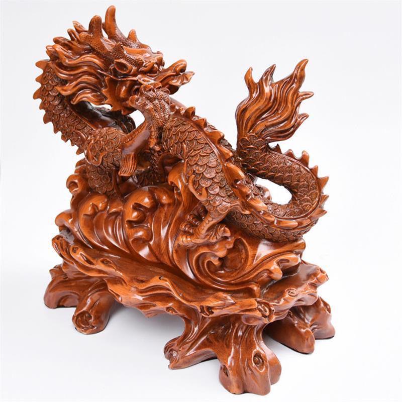 Golden Dragon Wood Root Sculpture: Hand-Carved Imitation Red Sandalwood Ornament for Living Room Decoration