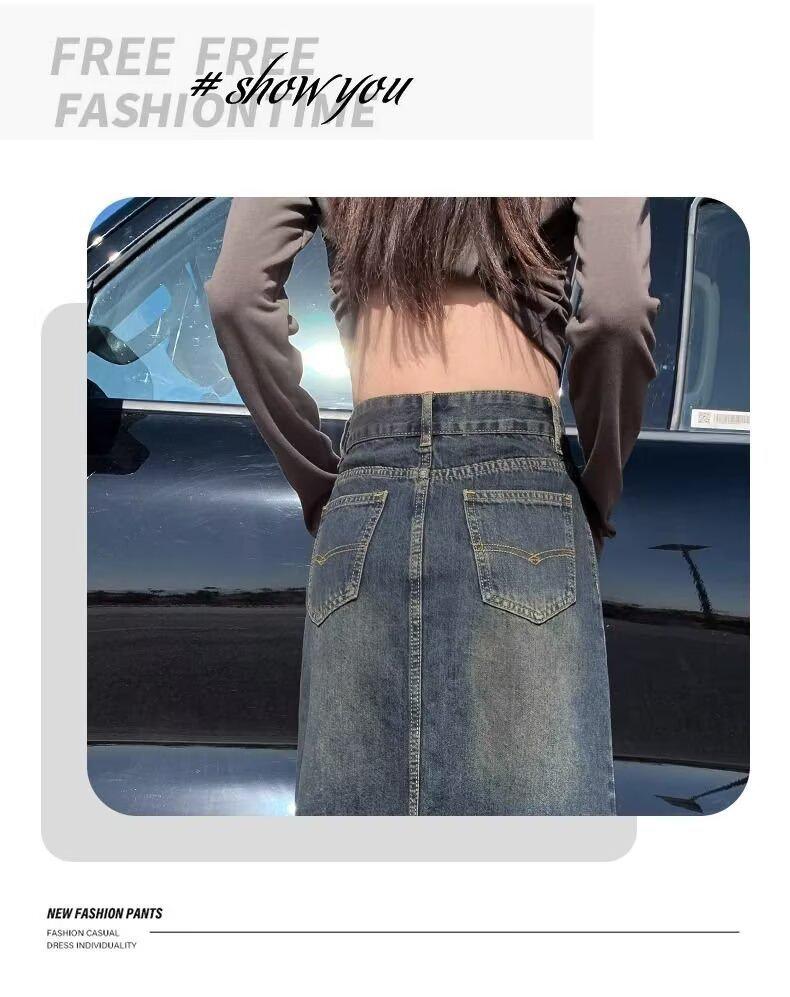 Γυναικεία Μπλούζα Μεγάλου Μεγέθους Α-Γραμμής Ρετρό Τζιν Μίντι Φούστα - Ψηλόμεση, Στενή Γραμμή, Ακατέργαστη Άκρη, Σχέδιο Ουράς Ψαριού για Άνοιξη και Φθινόπωρο