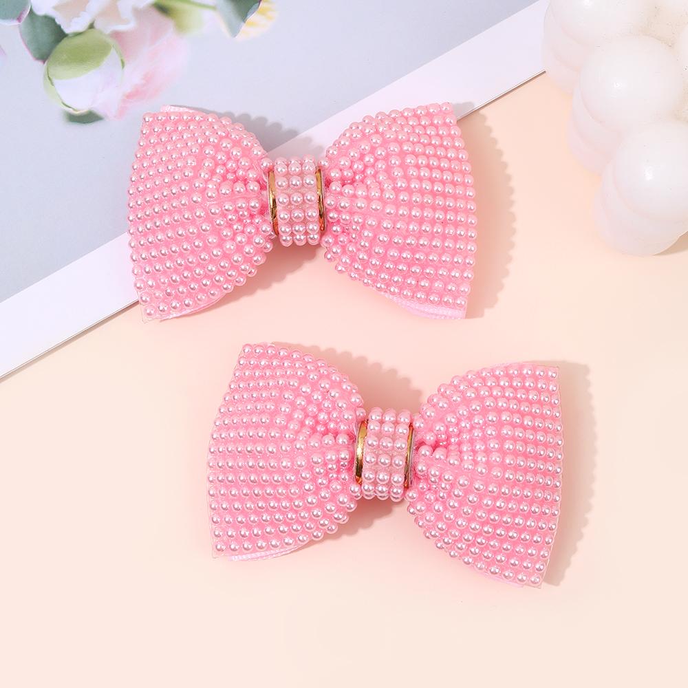 2Pcs Elegant Beige Pearls Bow Hair Clips Sweet Gold Ring Pearl Hairpins Fully Pearl-Covered Barrette For Girls Women Accessories