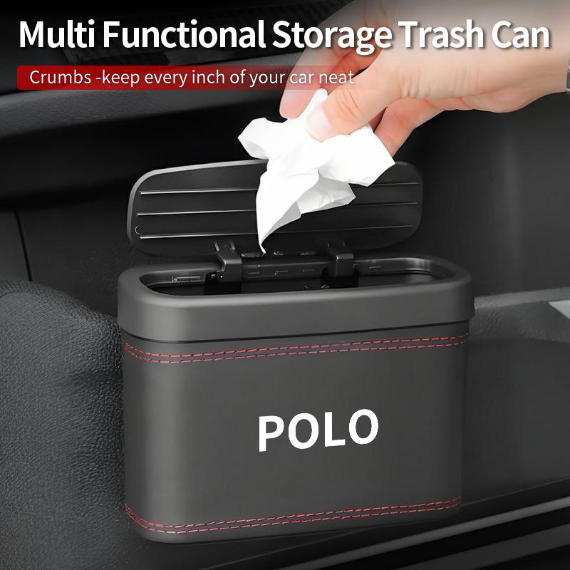 Car Push-Button Style Square Leather Multi Functional Organizer Box Trash Can For VW Polo CC Bora Golf Lavida Lamando Magotan QN9